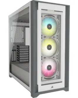 Кутия за компютър Corsair iCUE 5000X RGB Mid Tower Tempered Glass Бяла