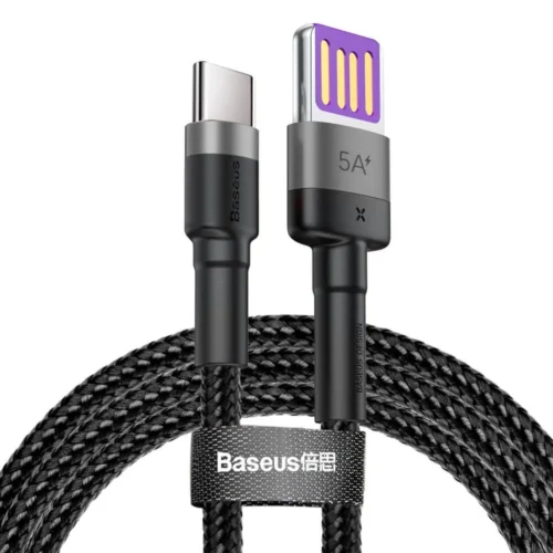 Кабел Baseus CATKLF-PG1 Cafule USB-А към USB-C с въжена оплетка и бързо зареждане 1м