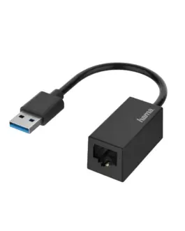 Мрежов адаптер HAMA USB-A мъжко - RJ-45 женско Gigabit Черен
