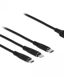 Alternative view of Кабел за зареждане Delock  3 в 1, USB - Lightning Micro USB- USB-C, 1м, Черен