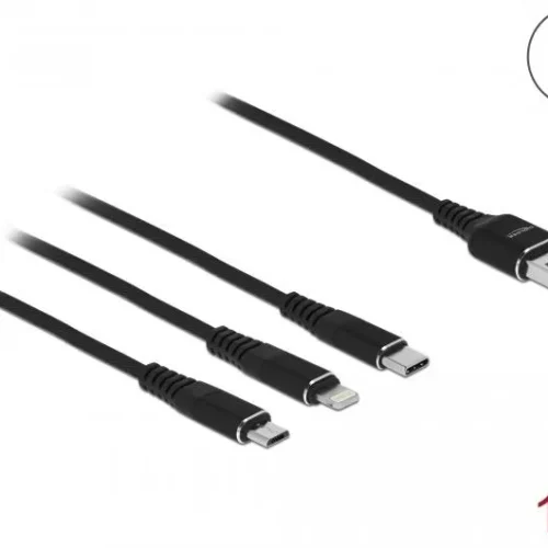 Alternative view of Кабел за зареждане Delock  3 в 1, USB - Lightning Micro USB- USB-C, 1м, Черен