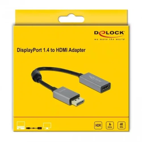 Alternative view of Адаптер Delock, DisplayPort 1.4 мъжко - HDMI женско, 4K 60 Hz (HDR)