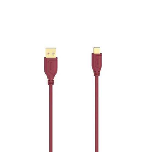 Alternative view of Кабел Hama Flexi-Slim USB-C - USB-A 2.0 мъжко, 0.75м,тънък, позлатен, червен