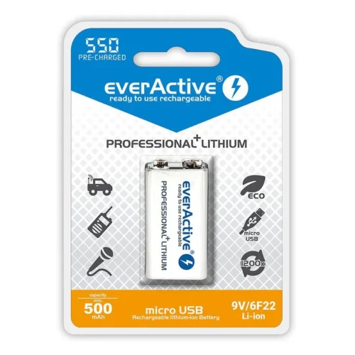 Alternative view of Акумулаторна Батерия R22 9V LiIon 500mAh/550 precharged +Usb-C  1бр. в опаковка EVERACTIVE