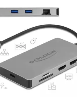 Alternative view of Докинг станция Delock USB-C - Dual HDMI, USB 3.2, SD, LAN, PD3.0, Сива