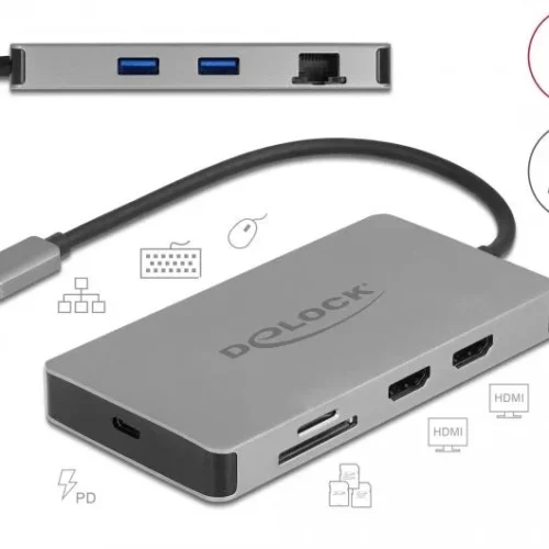 Alternative view of Докинг станция Delock USB-C - Dual HDMI, USB 3.2, SD, LAN, PD3.0, Сива