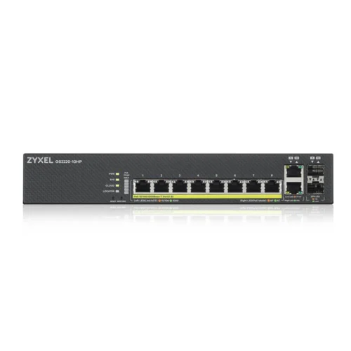Alternative view of Суич ZyXEL GS-2220-10HP, 10 портов Layer2+, 8x Gigabit PoE + 2x Gigabit combo (RJ45/SFP), управляем