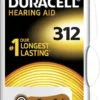 Батерия цинково въздушна DURACELL ZA312 6 бр. бутонни за слухов апарат в