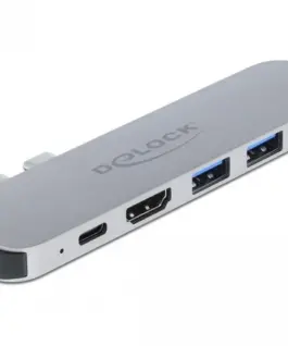 Докинг станция Delock За MacBook HDMI 4K USB-A USB-C PD Сива