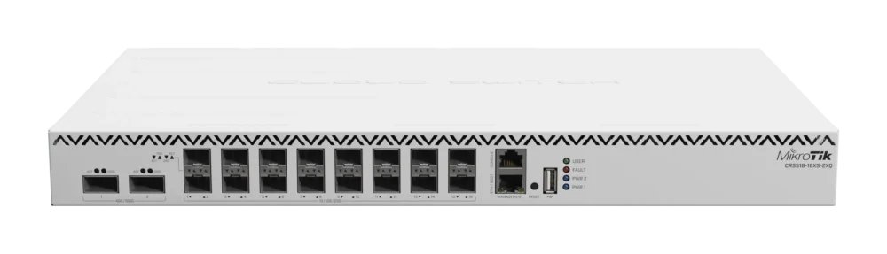 Комутатор MikroTik CRS518-16XS-2XQ-RM 2x 100 Gigabit QSFP28 порта и 16x 25 Gigabit SFP28 порта