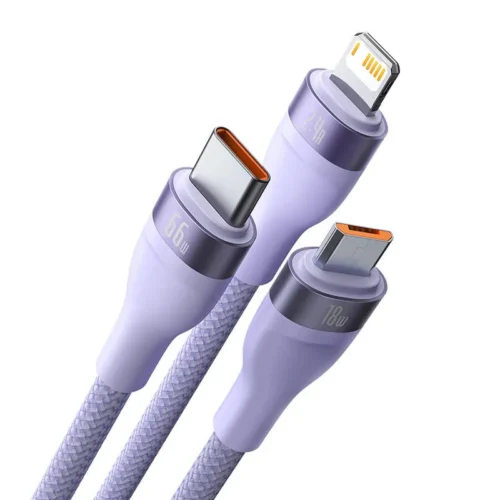 Alternative view of Кабел Baseus Flash Series II USB-A / USB-C / Lightning / micro USB 66W 480Mbps 1.2 м CASS040005 - лилав