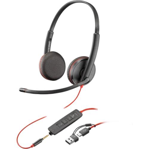 Слушалки HP Poly Blackwire 3225 Стерео USB-C слушалка +35 мм жак +USB-C/A адаптер