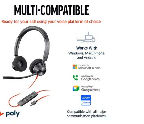 Alternative view of Слушалки HP Poly Blackwire 3320 Stereo Microsoft Teams Certified USB-C +USB-C/A адаптер 8X220AA
