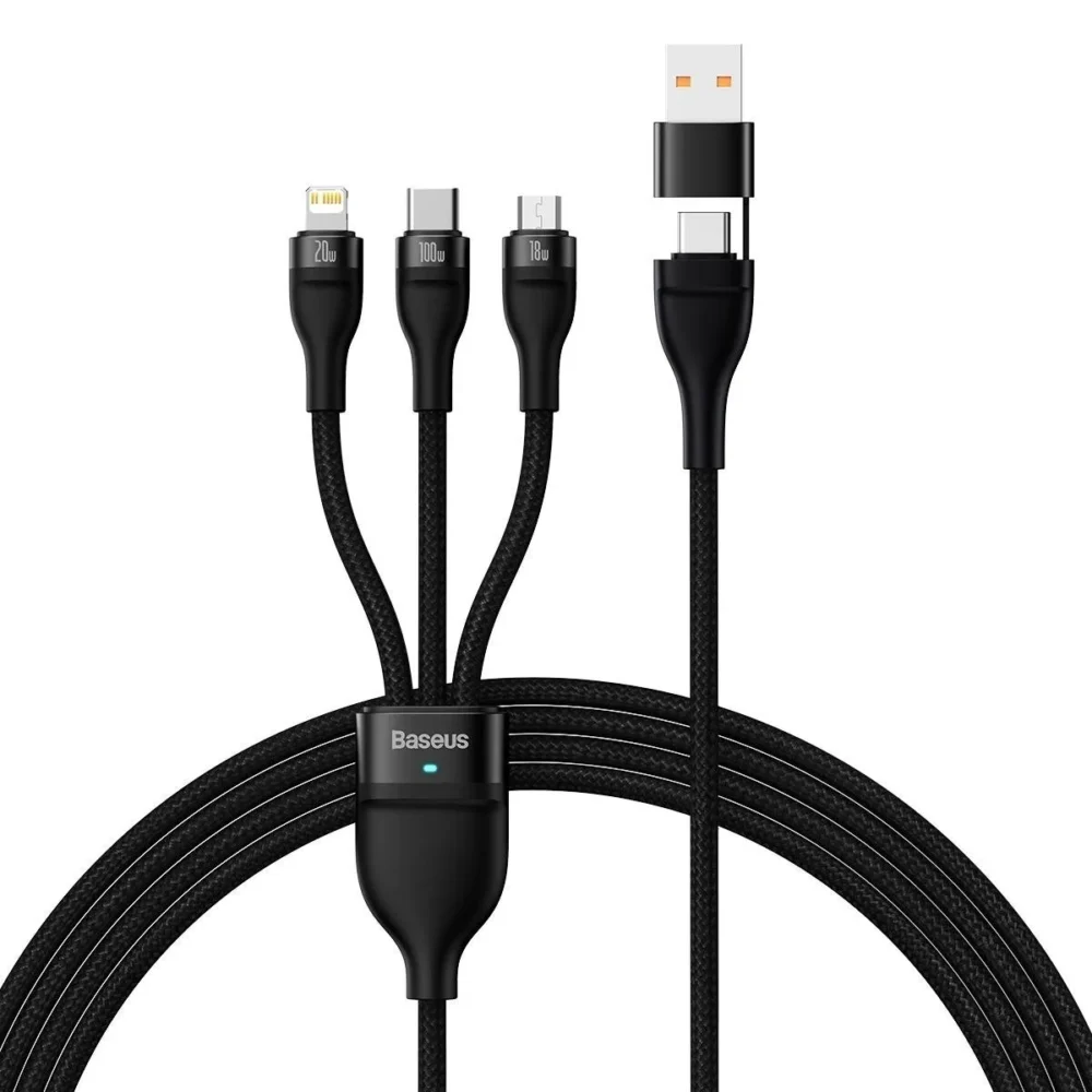 Кабел Baseus Flash Series II USB Type C / USB Type A - USB Type C / Lightning / micro USB 100 W 1.2 м CASS030101 -