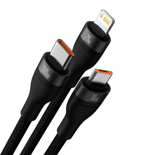 Alternative view of Кабел Baseus Flash Series II USB Type C / USB Type A - USB Type C / Lightning / micro USB 100 W 1.2 м CASS030101 - черен