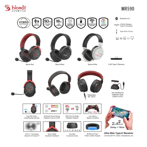 A4tech Bloody МR-590 Геймърски безжични слушалки с микрофон