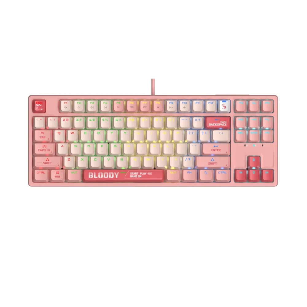 А4tech Геймърска механична  клавиатура Bloody Energy Pink S87 BLMS TKL RGB Backlit red switch