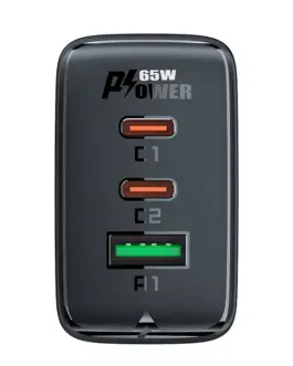 Alternative view of Acefast Универсално зарядно за стена Charger Wall GaN PD65W - A41 - USB-C x 2, USB-A x 1, Black