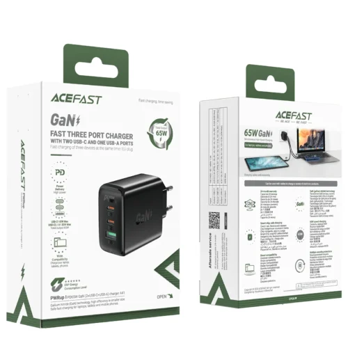 Acefast Универсално зарядно за стена Charger Wall GaN PD65W – A41 – USB-C x 2