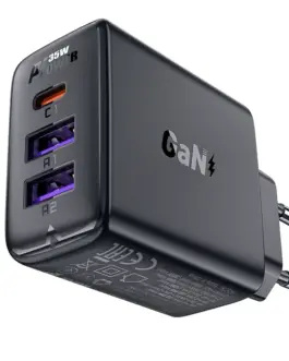 Alternative view of Acefast Универсално зарядно за стена Charger Wall GaN PD 35W - A57 - USB-C x 1, USB-A x 2, Black