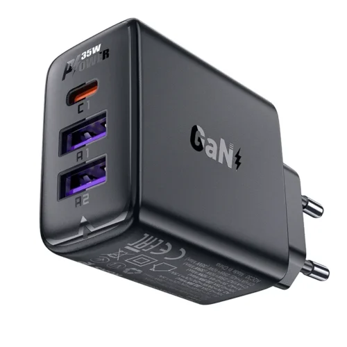 Alternative view of Acefast Универсално зарядно за стена Charger Wall GaN PD 35W - A57 - USB-C x 1, USB-A x 2, Black