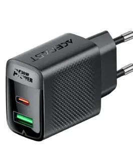 Alternative view of Acefast Универсално зарядно за стена Charger Wall GaN PD 30W - A98 - USB-C x 1, USB-A x 1, Black