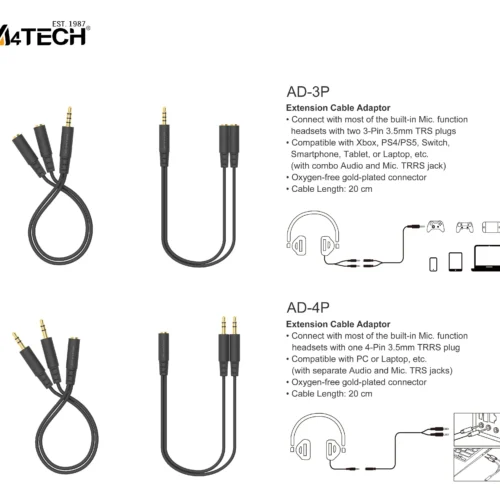 A4Tech Адаптер AD-3P 3.5mm жак мъжко – 2 х 3.5мм жак