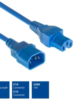 Alternative view of Захранващ кабел ACT, C14 - C15, 2m, Син