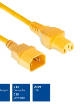 Alternative view of Захранващ кабел ACT, C14 - C15, 2m, Жълт