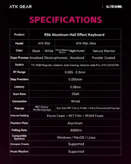 Alternative view of ATK професионална геймърска механична клавиатура Professional Gaming Mechanical Keyboard RS6 - 8K, Gateron Jade Pro Switches [Linear] - White