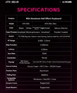 Alternative view of ATK професионална геймърска механична клавиатура Professional Gaming Mechanical Keyboard RS6 Ultra - 8K, TTC RGB Magneto Switches [Linear] - White Shadow