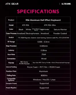 Alternative view of ATK професионална геймърска механична клавиатура Professional Gaming Mechanical Keyboard RS6 Ultra - 8K, TTC RGB Magneto Switches [Linear] - White Shadow