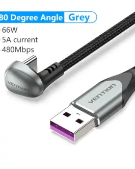 Alternative view of Vention Кабел USB 3.1 Type-C / USB 2.0 AM - 0.5M Black U-Shaped, Aluminum Alloy 5A - COHHD