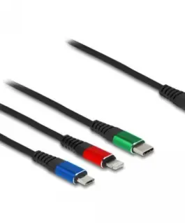Alternative view of Кабел за зареждане Delock  3 в 1, USB-C - Lightning / Micro USB / USB Type-C, 1m
