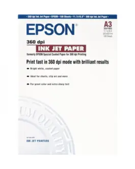 ХАРТИЯ EPSON INK JET COATED PAPER - A3 Size - 297 mm x 420 mm -  100 листа - PN 41065