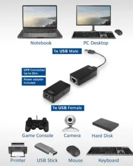 Alternative view of Активен USB удължител ACT AC6063, USB 2.0, UTP до 50 метра