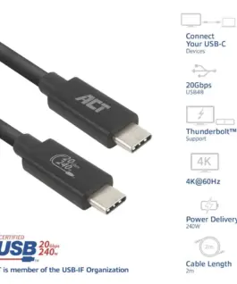 Alternative view of ACT Кабел USB-C - USB-C, 2 м / USB4, 20Gbps, 240W, сертифициран USB-IF
