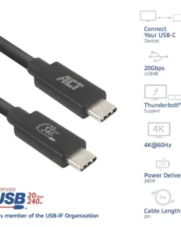Alternative view of ACT Кабел USB-C - USB-C, 2 м / USB4, 20Gbps, 240W, сертифициран USB-IF
