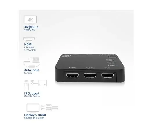Alternative view of HDMI суич ACT AC7841, 5/1, 3D, 4K@60Hz, Черен