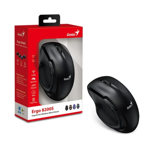 Genius безжина безшумна мишка Mouse Wireless Silent – Ergo 8200S Black – Silent