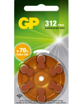 Батерия цинково въздушна GP ZA312 6 бр. бутонни за слухов апарат в