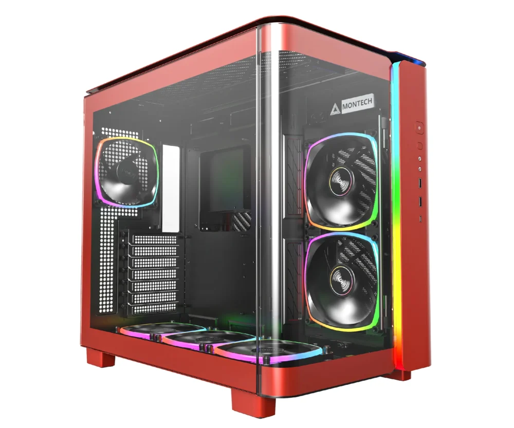 Montech кутия KING 95 Pro Dual Chamber Mid-tower Case 6 ARGB Fans 2 Front Panels Red