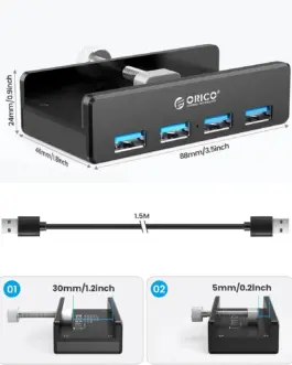 Alternative view of Orico хъб USB 3.0 HUB Clip Type 4 port, Black - MH4PU-BK