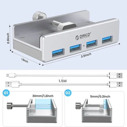 Orico хъб USB 3.0 HUB Clip Type 4 port – aux Micro-USB power input