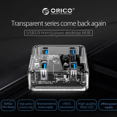 Orico хъб USB3.0 HUB 4 port transparent
