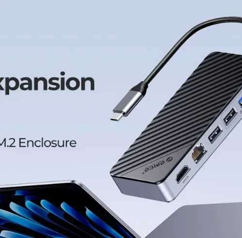 Alternative view of Orico докинг станция Portable Docking station M.2 SATA/NVMe - HDMI, USB3.2-A x 1, USB-C (10Gbps) x 1,USB-C (PD100W), USB2.0-A x 2, LAN - OM28PR-G2-BK