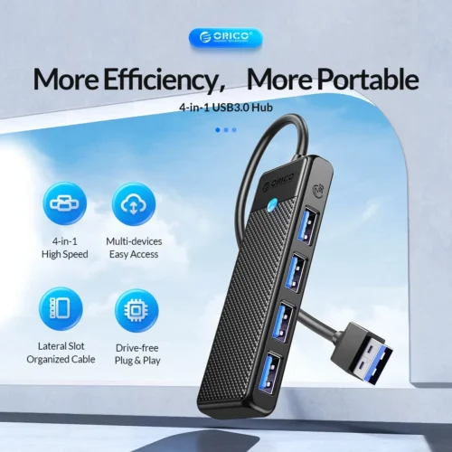 Orico хъб USB3.0 HUB 4 port Black – PAPW4A-U3-015-BK