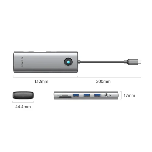 Alternative view of Orico докинг станция Type-C Docking Station Power Distribution 100W - HDMI, Type-C x 1, USB3.0 x 3, LAN 1000Mbps Gigabit, SD/TF, VGA, Audio - PW11-10P-GY