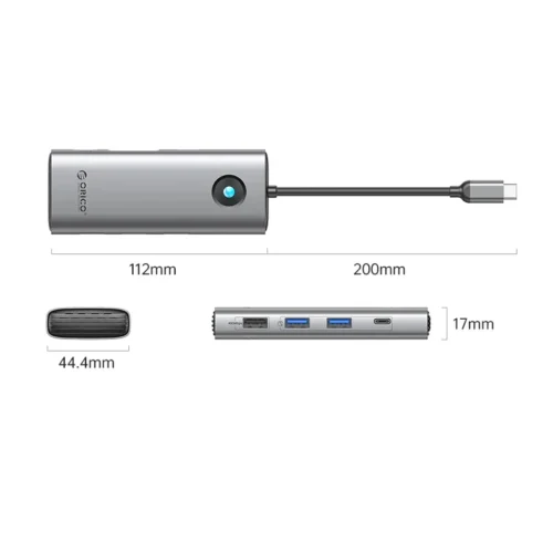 Alternative view of Orico докинг станция Type-C Docking Station Power Distribution 100W - HDMI, Type-C x 1, USB3.0 x 2, USB 2.0 x 1, LAN 1000Mbps Gigabit, VGA - PW11-8PC-GY-EP