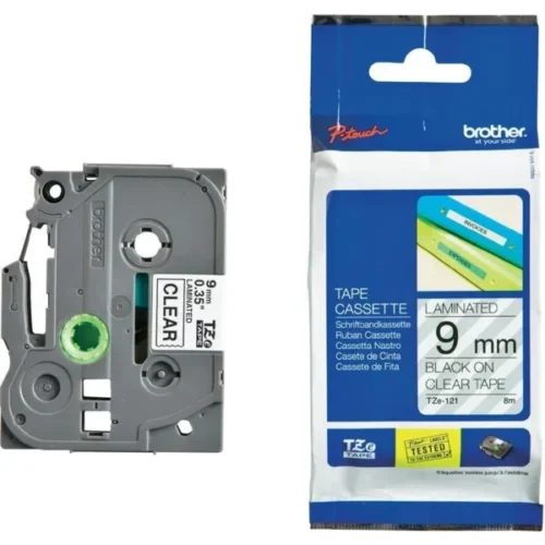 ЛЕНТА ЗА ЕТИКЕТНИ ПРИНТЕРИ BROTHER ТИП TZ - 9 mm x 800 m - BLACK ON CLEAR TAPE - PN TZE121